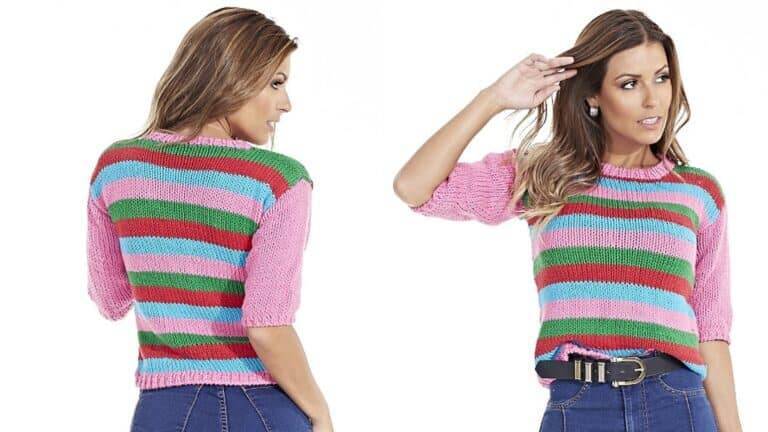Faça a linda Blusa de Tricô Listrada: Receita e gráfico