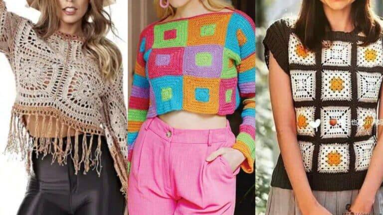 11 Blusas de Crochê com Squares : Gráficos Grátis para Copiar