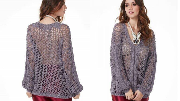 Faça a moderna Blusa de crochê Chumbo com receita e gráfico