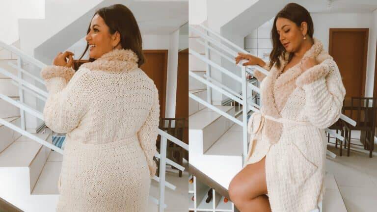 Robe de Tricô com Pelúcia: Passo a passo