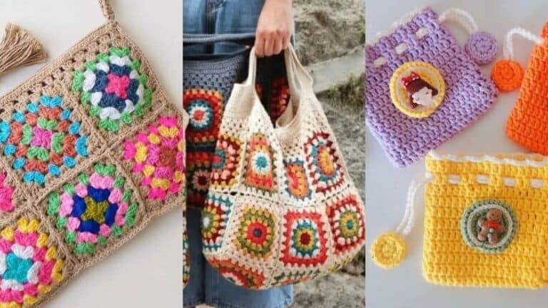 25 Bolsinhas de Crochê Simples com Quadradinhos Parte 2