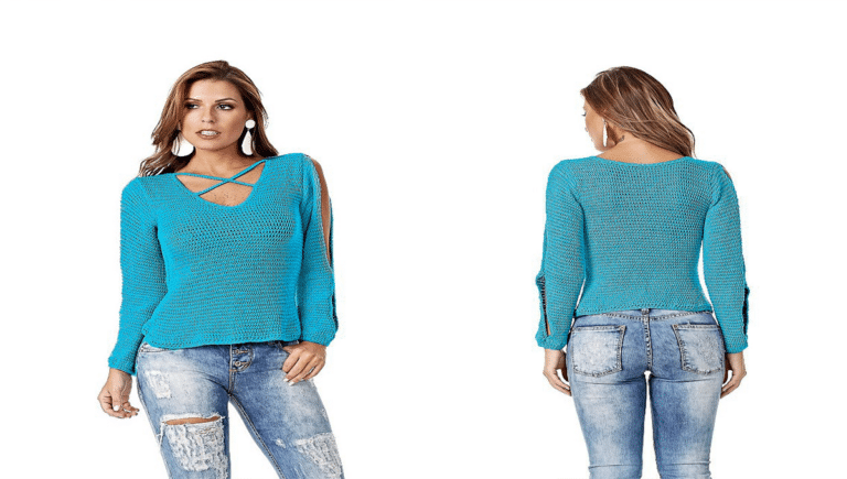 Blusa Turquesa De Crochê