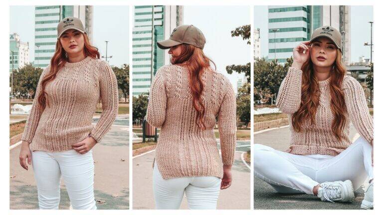Blusa De Tricô Marfim Com Gráficos e Receita