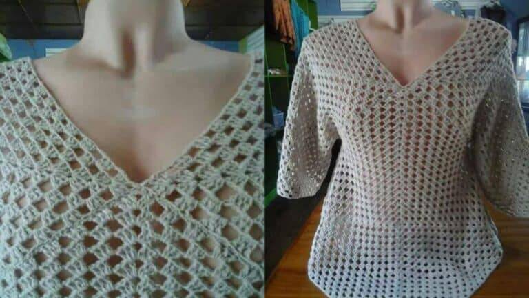 Blusa de Crochê com Quadrado Bem Facil – Passo a Passo
