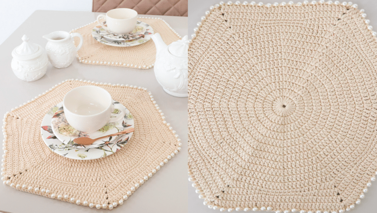 Sousplat de Crochê Porcelana com Pérolas