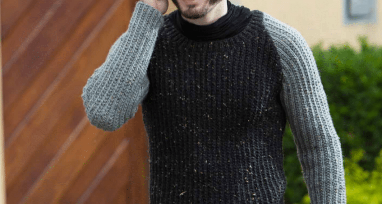 Blusa masculina preta e cinza em tricô (Cisne Acalanto)