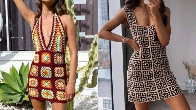 30 Saídas de Praia e Vestidos em Crochê Granny Squares
