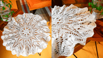 Toalha Redonda em Crochê Off- White