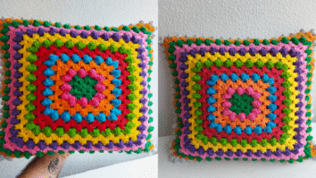 Almofada em Crochê Pipoca Colorida