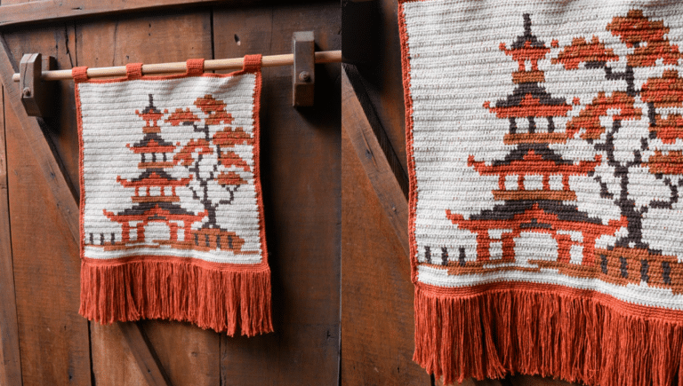 Flâmula em Crochê Templo Japonês