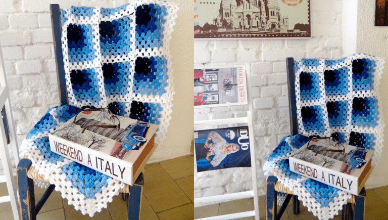 Manta em Crochê Azul Squares