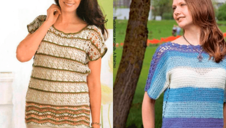 Blusas em Crochê com Faixas Horizontais