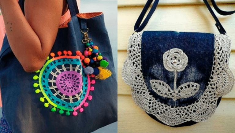 Bolsas Jeans com Crochê
