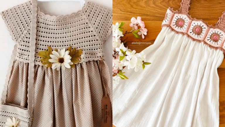Vestidos em Crochê Infantil com Tecido