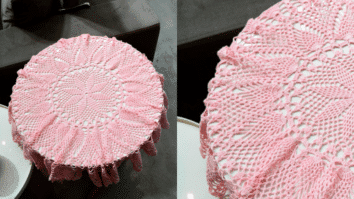 Toalha de Crochê Redonda Rosa Antigo