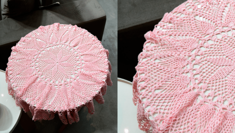 Toalha de Crochê Redonda Rosa Antigo