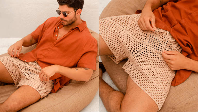 Bermuda de Crochê Masculina Amêndoa