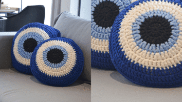 Almofada de Crochê Olho Grego Redonda