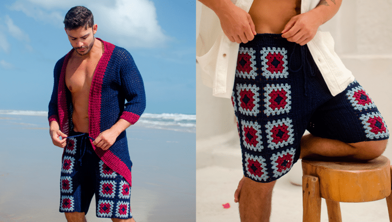Conjunto de Crochê Masculino Square Anil