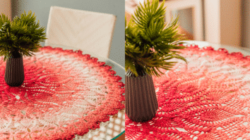 Toalha de Crochê Redonda Framboesa