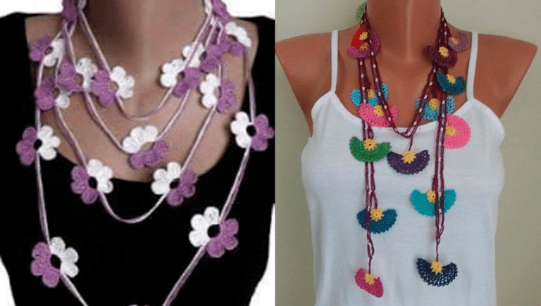 Colares com Flores de Crochê