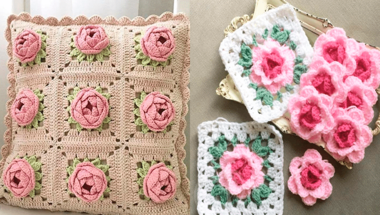 Almofada de Crochê com Motivo Floral