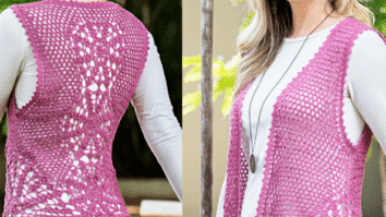 Colete de crochê rosa