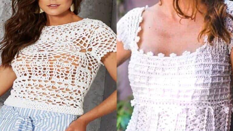 Blusas de Crochê Femininas Branca com Gráficos Expetaculares