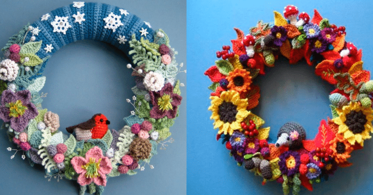 Guirlanda de Natal em Crochê com Flores- Ideias para Copiar