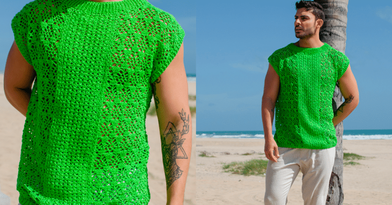 Moda Verão Masculina: Regata de Crochê Verde-Cítrico