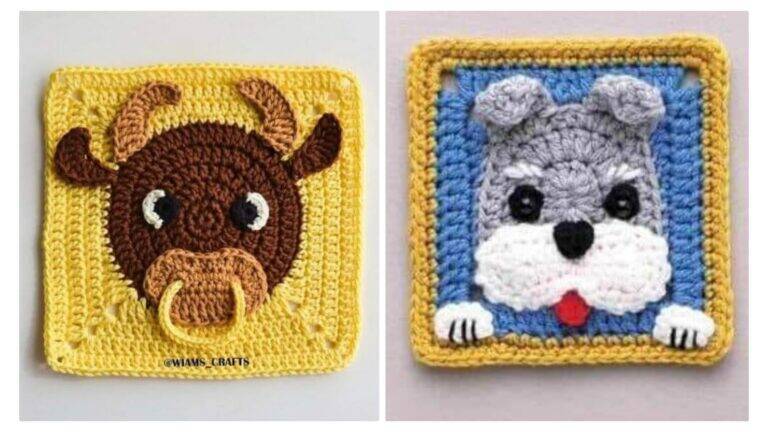Squares de Crochê com Motivos de Bichinhos – Gráficos Para Imprimir