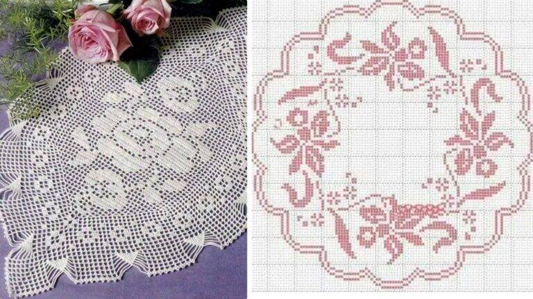 Belas Toalhas de Mesa em Crochê Filé com Gráficos Detalhados
