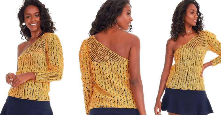 Blusa em Crochê Ouro Encantadora com Passo a Passo e Gráficos