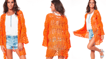 Lindo Quimono de Crochê Cenoura com Passo a Passo e Gráficos