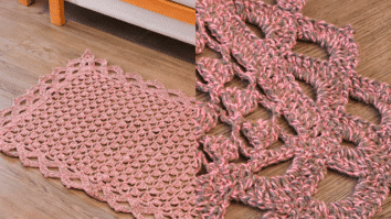 Lindíssimo Tapete em Crochê Cinza e Rosa com Gráficos