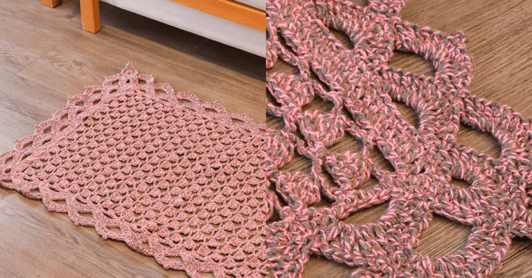 Lindíssimo Tapete em Crochê Cinza e Rosa com Gráficos