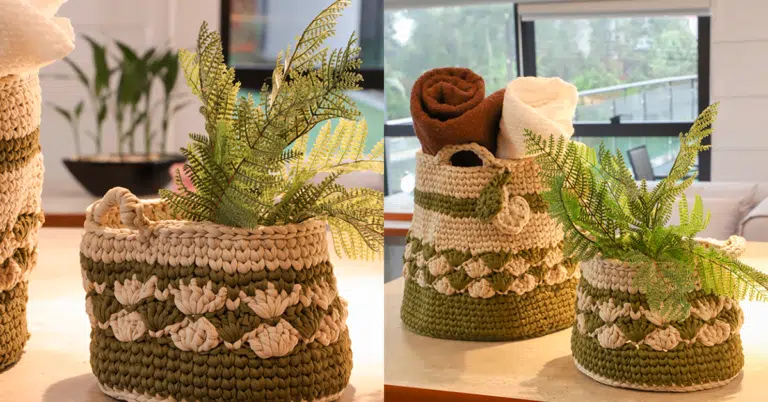 Prático Conjunto de Cestos em Crochê Floresta com Gráficos