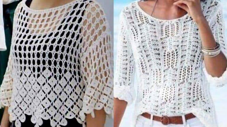 Blusas de Crochê Branca para o Ano Novo com Gráficos