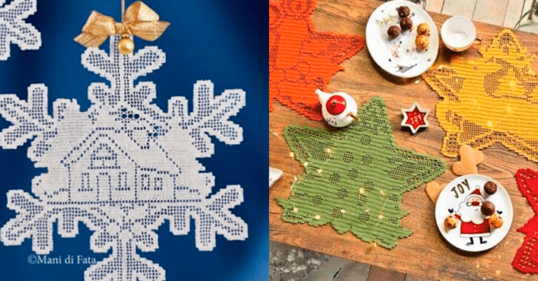 Trilhos de Mesa em Crochê para o Natal com Gráficos