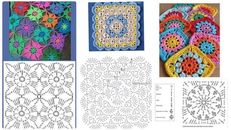 Squares de Crochê Coloridos: Gráficos e Passo a Passo