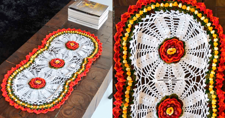 Trilho de Mesa em Crochê Oval Passo a Passo com Gráficos