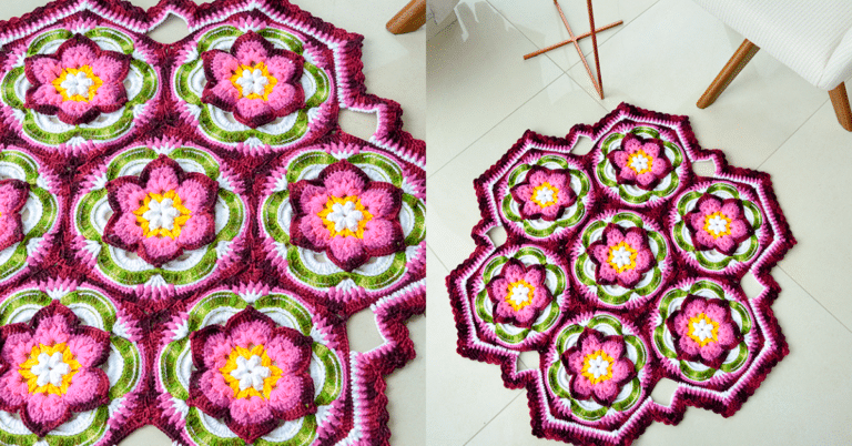 Passo a Passo: Tapete em Crochê Sextavado Floral com Gráficos