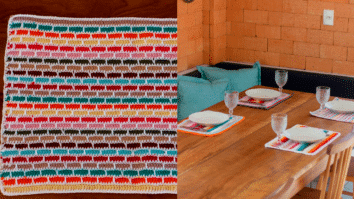 Jogo Americano em Crochê Serrano Colorido com Gráficos