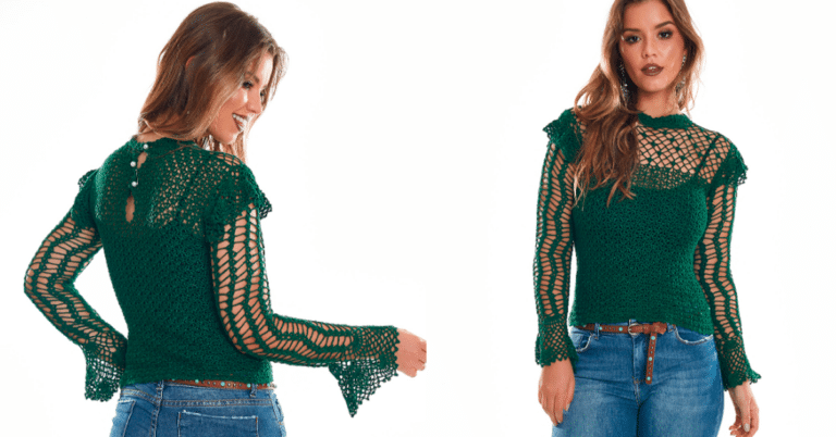 Linda Blusa em Crochê Musgo com Ponto Aberto para o Verão
