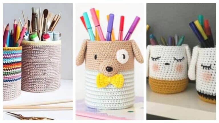 30 Porta Lápis em Crochê para Você Se Inspirar e Organizar Seu Espaço Criativo