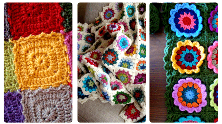Squares de Crochê com Passo-a-Passo para Mantas , Colchas e Peseiras