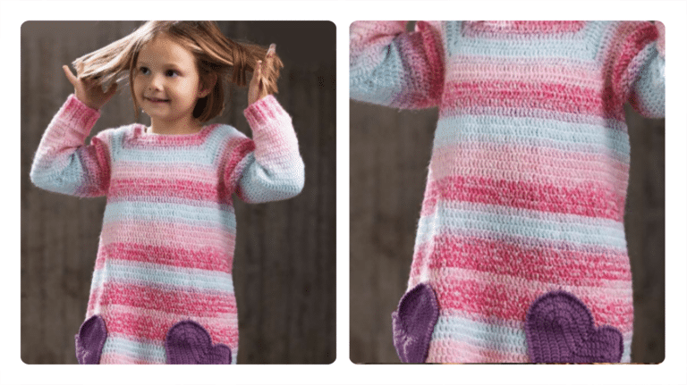 Padrões de crochê exclusivos: Encante-se com o Vestido Infantil com Bolsos de Corações de Crochê!