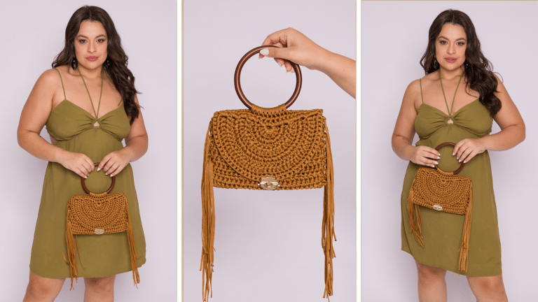 E esse Charme da Bolsa de Franjas Cobre em Crochê!