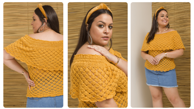 Blusa Mostarda com Pala em Crochê!
