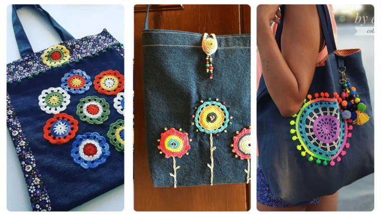 Ideias de Crochê Criativo: Diy 27 Bolsas Jeans com Aplicação de Crochê!